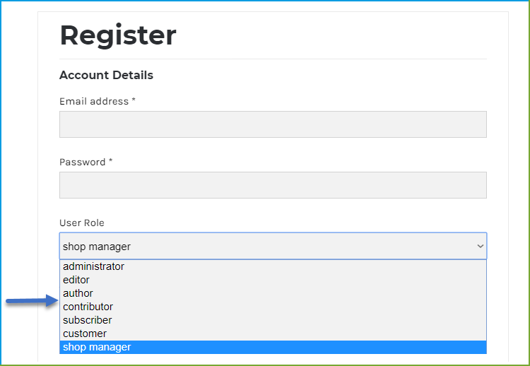 Benutzerdefinierte Rolle - WooCommerce-Registrierungsfelder - Benutzerrollen aktivieren